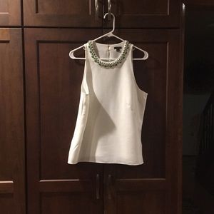 Ann Taylor White Sleeveless Top with Green Embellishments